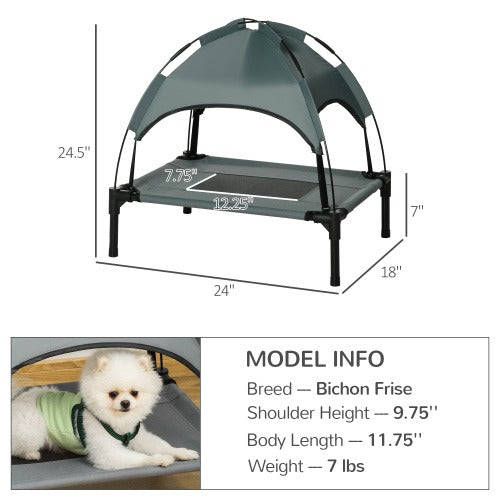 Elevated Dog Cot with Canopy, 24" Gray