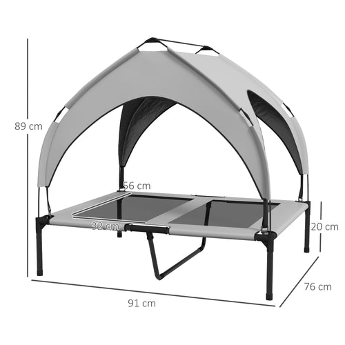Cooling Raised Dog Bed with Canopy, Light Grey