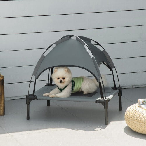 Elevated Dog Cot with Canopy, 24" Gray