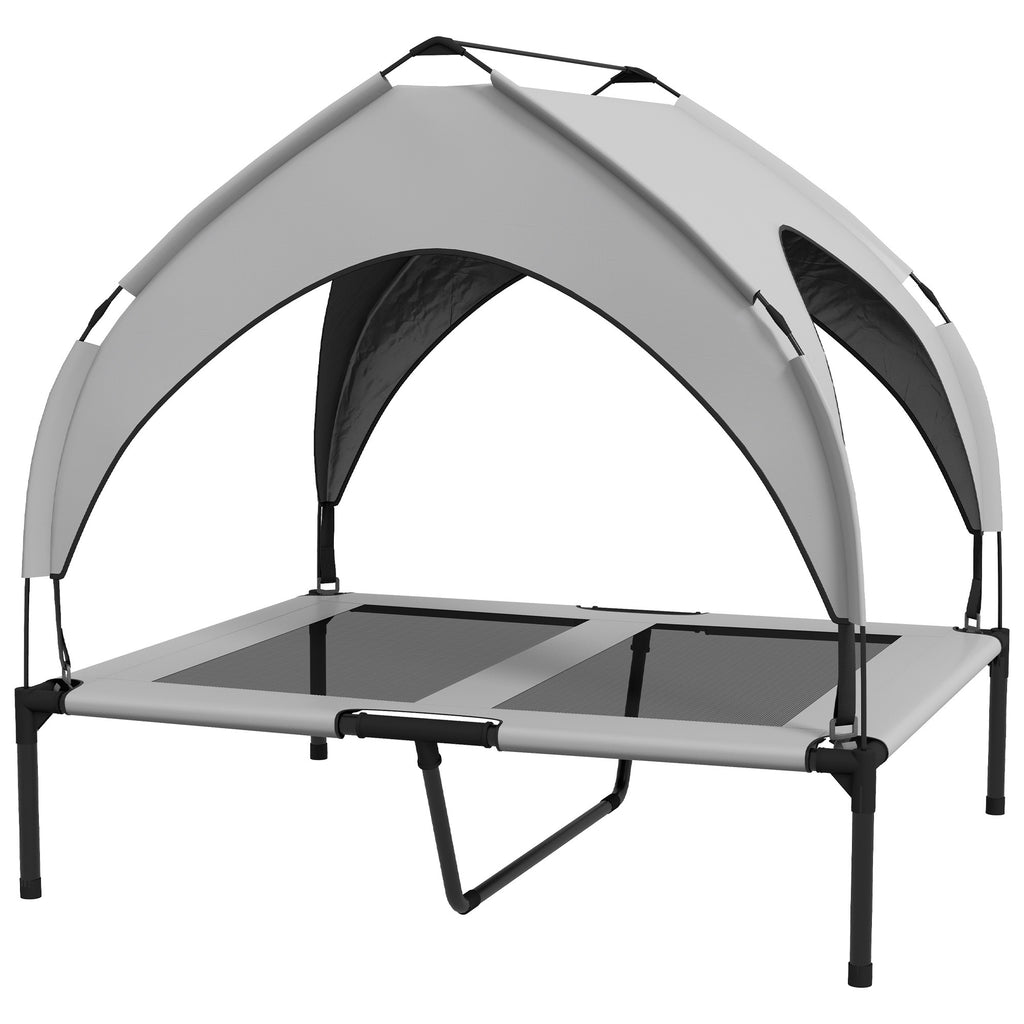 Cooling Raised Dog Bed with Canopy, Light Grey