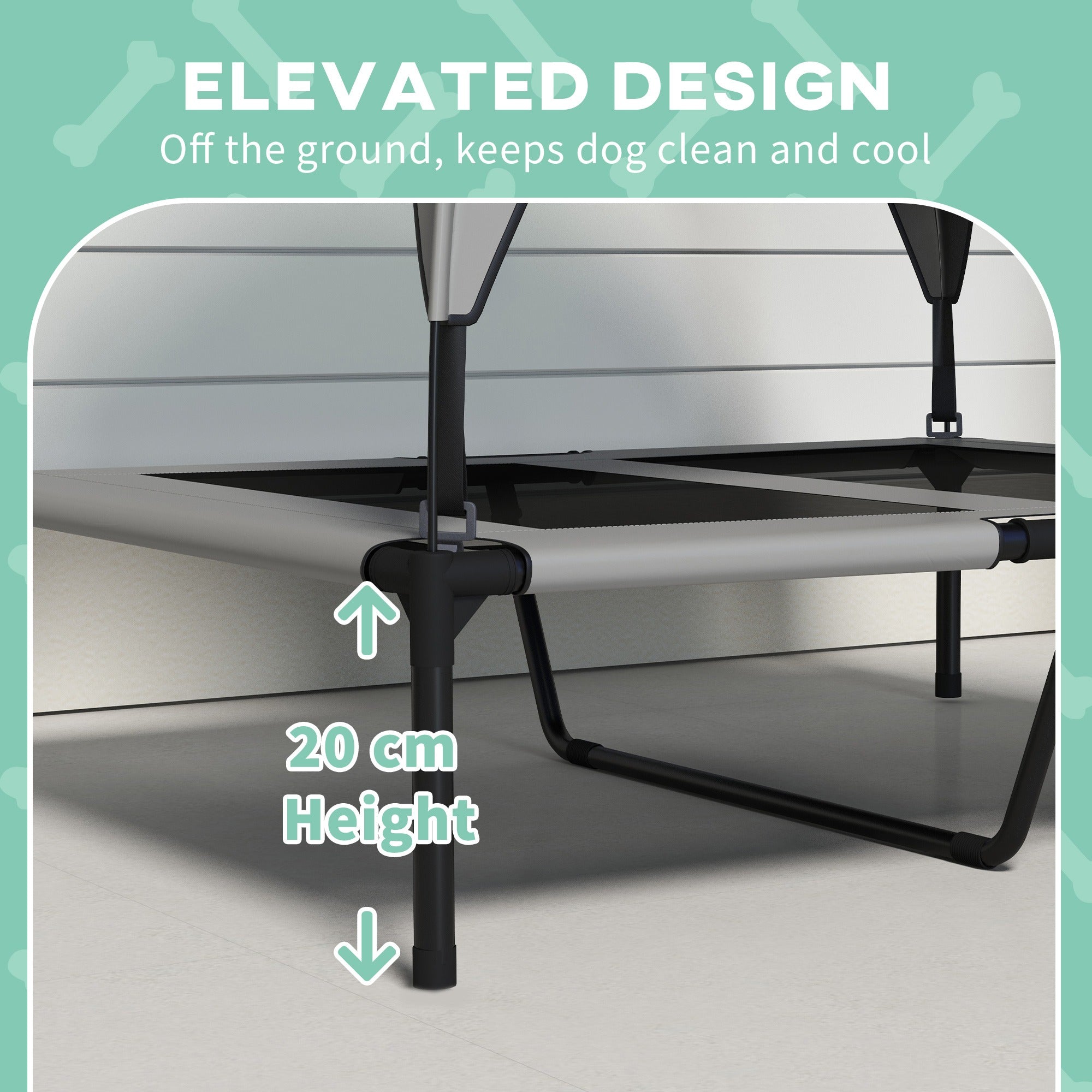 Cooling Raised Dog Bed with Canopy, Light Grey