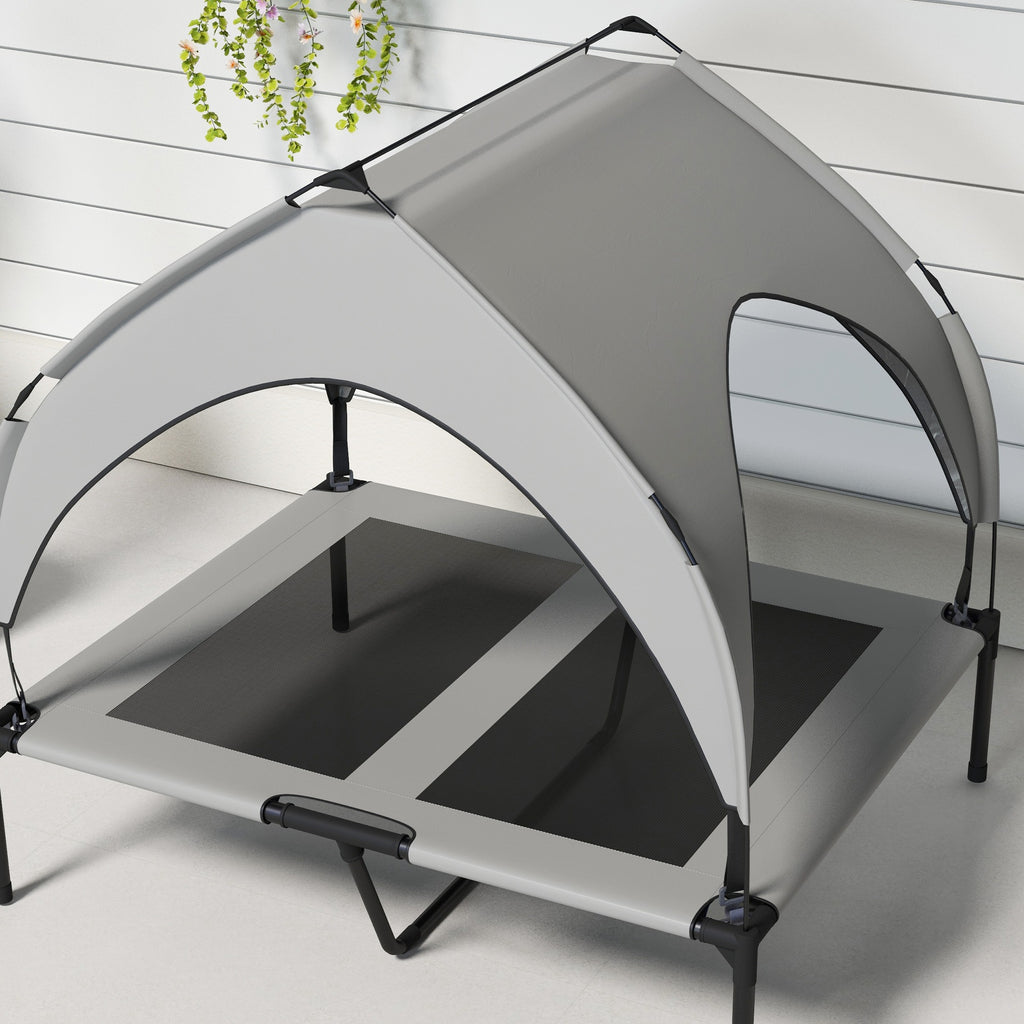 Cooling Raised Dog Bed with Canopy, Light Grey
